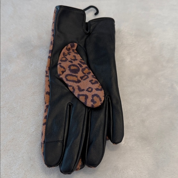 Banana Republic Leopard Print Gloves Tan & Black faux leather palm fleece lined - Picture 4 of 9
